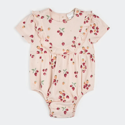 Strawberry Ribbed Bubble Romper