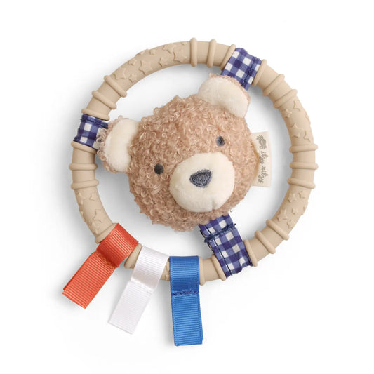 Itzy Ring Pal™ - Teething Ring with Plush Character | Taupe Bear