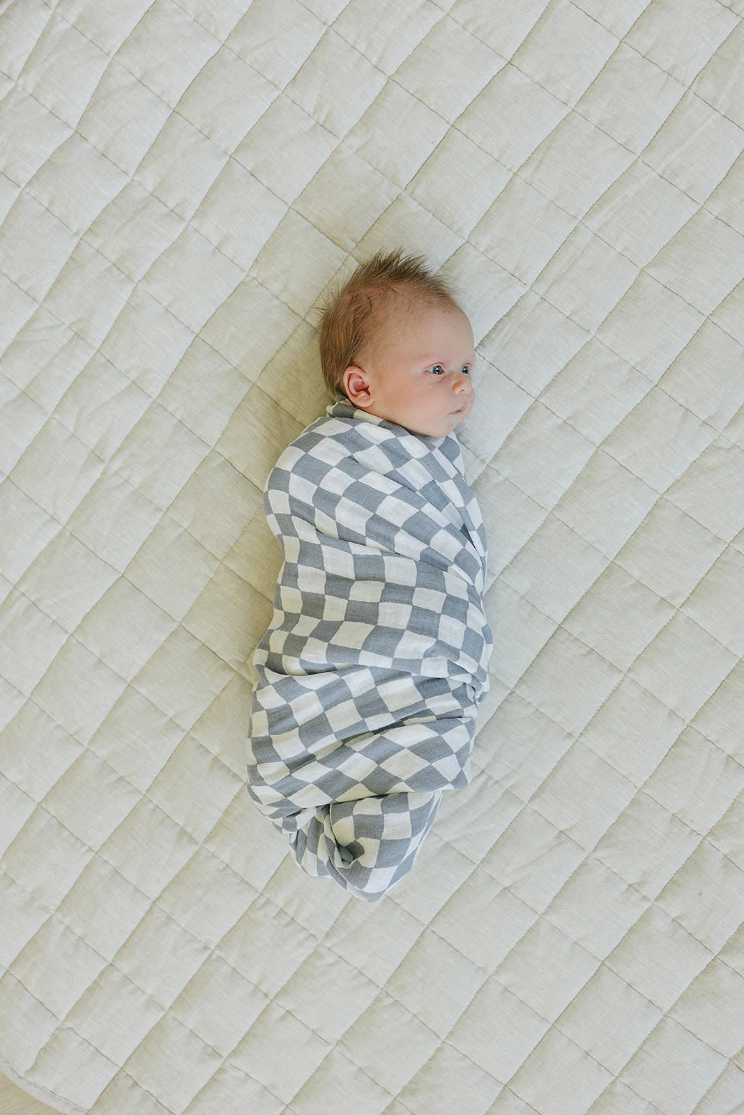 Dusty Blue Wavy Checkered Muslin Swaddle Baby Barn Boutique