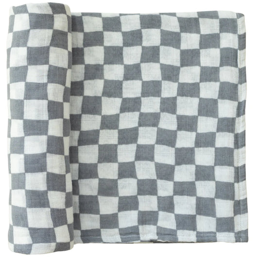 Dusty Blue Wavy Checkered Muslin Swaddle