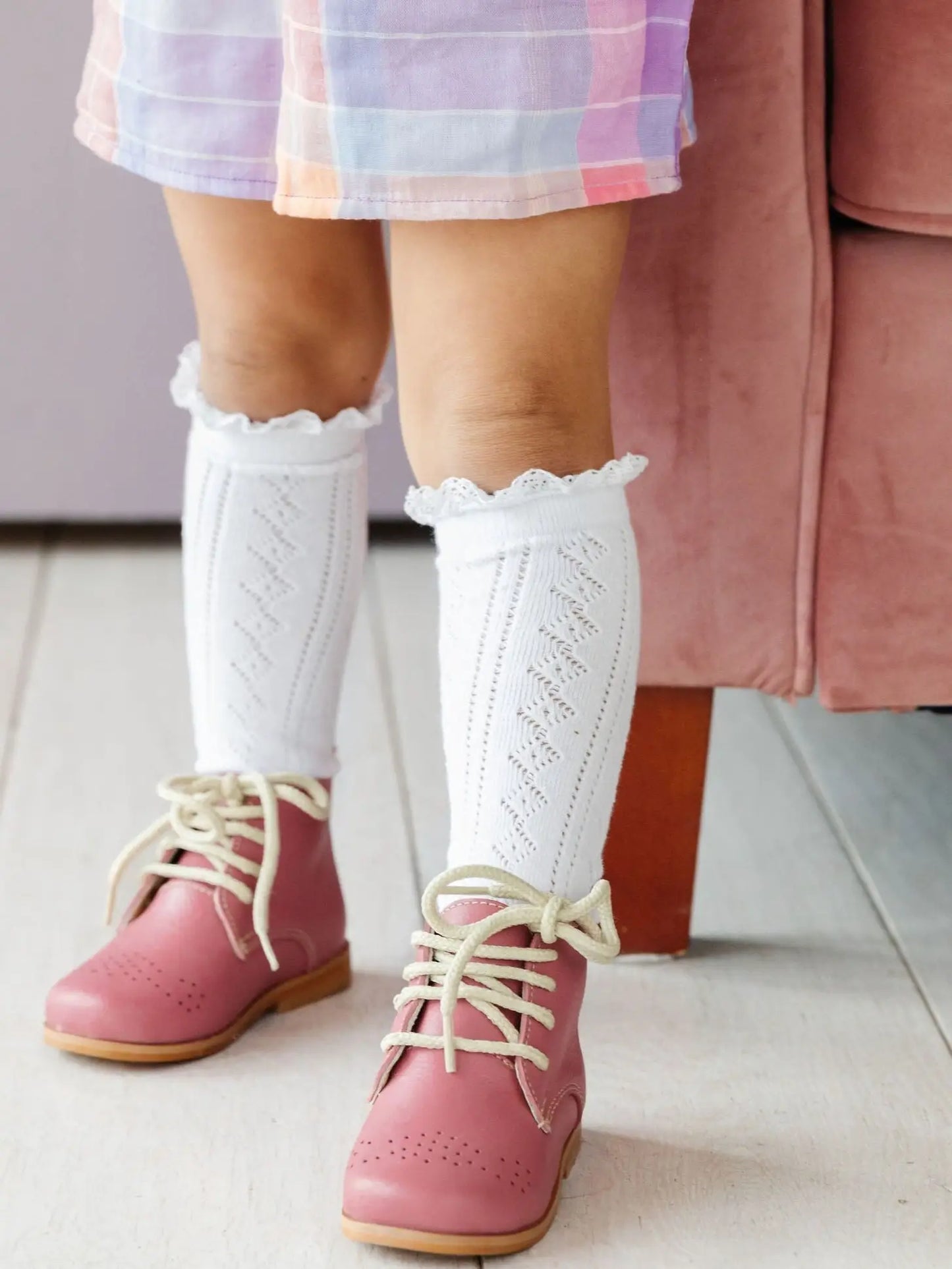 White Fancy Lace Top Knee High Socks