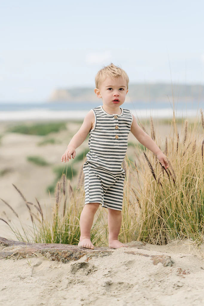 Ribbed Short Romper | Charcoal + White